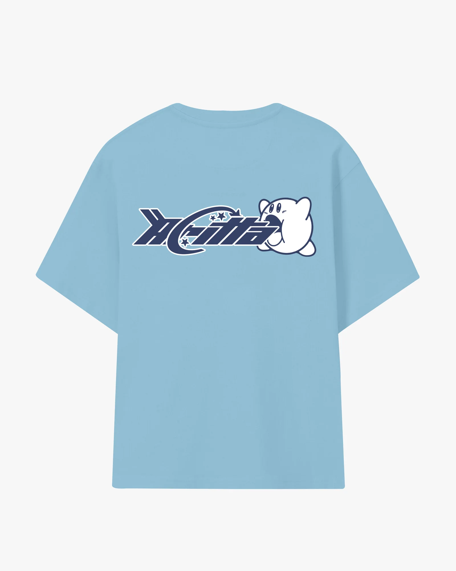 Back view of the Baby Blue Always Hungry oversized T-shirt