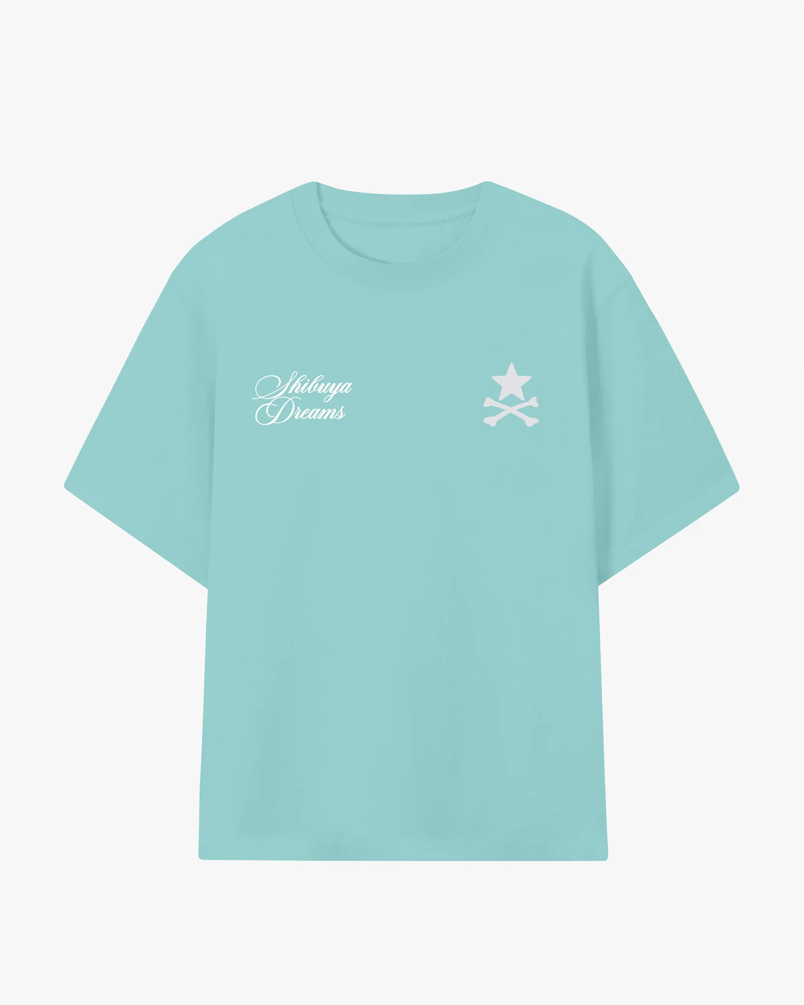 Front view of the Beryl Blue Shibuya Dreamer oversized T-shirt