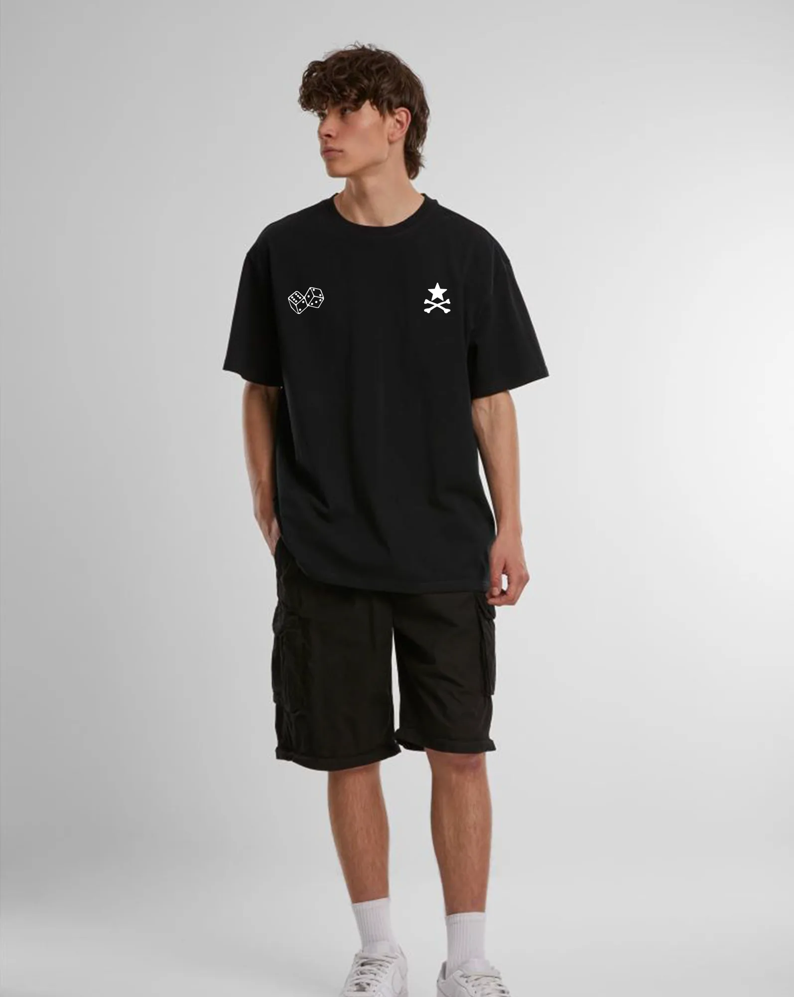 Model wearing the Black Pong oversized T-shirt